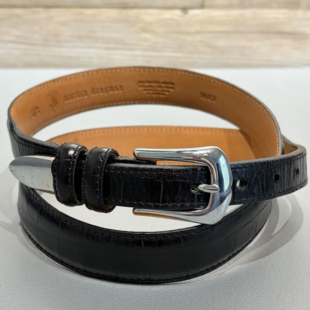 Martin Dingman Alligator Grain Italian Calfskin Belt Handmade Black Mens 38 95cm